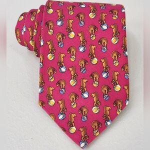 Vintage Brooks Brothers Mens Silk Necktie Red Animal Circus Print Handmade USA